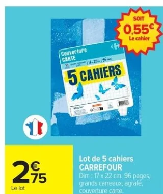 Lot de 5 cahiers CARREFOUR Couverture Carte