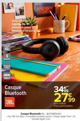 Casque Bluetooth JBLT510BTBLKEU