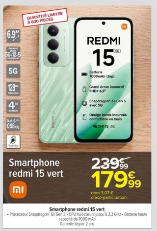 Smartphone redmi 15 vert