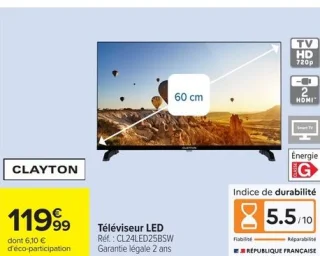 Clayton Téléviseur LED CL24LED25BSW