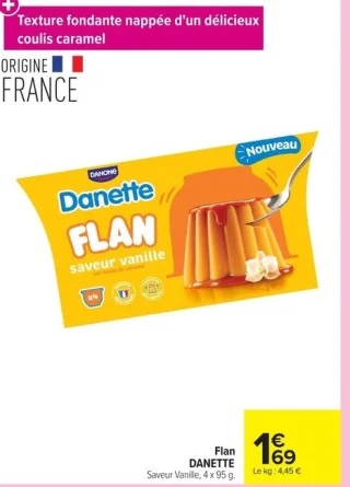 Flan DANETTE Saveur Vanille, 4 x 95 g.