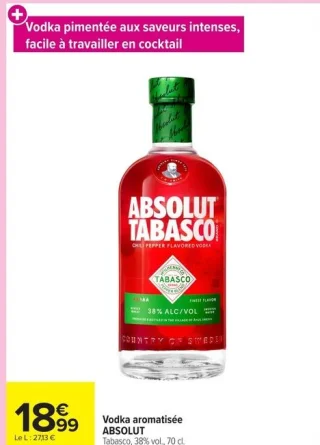Vodka aromatisée ABSOLUT Tabasco, 38% vol., 70 cl.