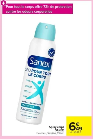 Spray corps SANEX Freshness, Sensitive