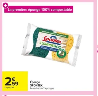 Éponge SPONTEX Le sachet de 2 éponges