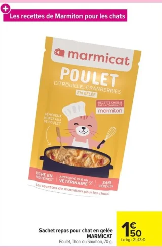 Sachet repas pour chat en gelée MARMICAT Poulet, Thon ou Saumon
