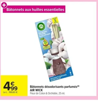 Bâtonnets désodorisants parfumés AIR WICK Fleur de Coton & Orchidée
