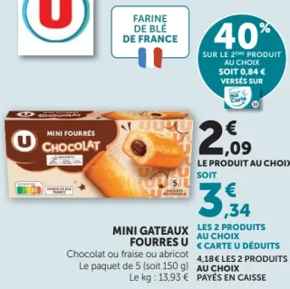 Mini Gâteaux Fourrés Chocolat, Fraise ou Abricot U