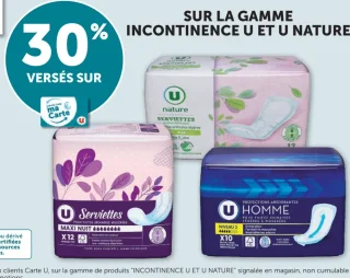 30% versés sur la gamme incontinence U et U Nature