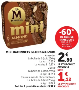 Mini Bâtonnets Glaces Magnum Amandes, Classic, Classic amande chocolat blanc