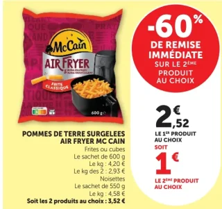 Pommes de terre surgelées Air Fryer McCain Frites ou cubes, Noisettes