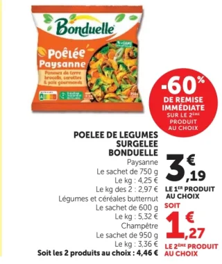 Poêlée de légumes surgelée Bonduelle Paysanne, Légumes et céréales butternut, Champêtre