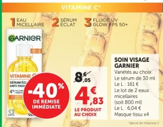 Soin Visage Garnier Vitamine C (Eau Micellaire, Sérum Éclat, Fluide UV Glow FPS 50+)