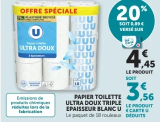 PAPIER TOILETTE ULTRA DOUX TRIPLE EPAISSEUR BLANC U