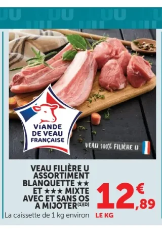 Veau Filière U Assortiment Blanquette ** et *** mixte avec et sans os à mijoter