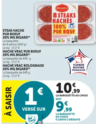 Steak haché pur bœuf 20% MG Bigard / Haché vrac pur bœuf 20% MG Bigard / Haché vrac bolognaise 20% MG Bigard
