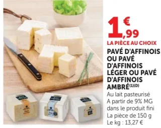 Pavé d'Affinois léger ou pavé d'Affinois ambré