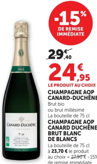 Champagne AOP Canard-Duchêne Brut bio ou brut millésimé