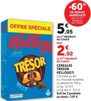 Céréales Trésor Kellogg's Chocolat au lait ou chocolat noisettes
