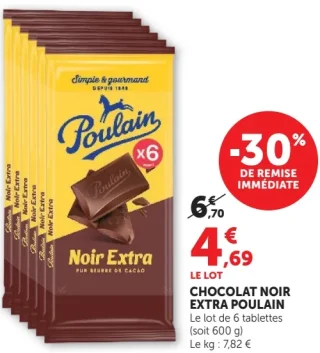 CHOCOLAT NOIR EXTRA POULAIN Le lot de 6 tablettes