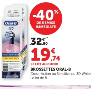 Brossettes Oral-B Cross-Action ou Sensitive ou 3D White