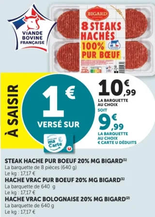 8 Steaks hachés pur boeuf 20% MG Bigard