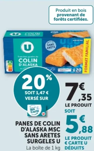 Panés de Colin d'Alaska MSC sans arêtes surgelés U