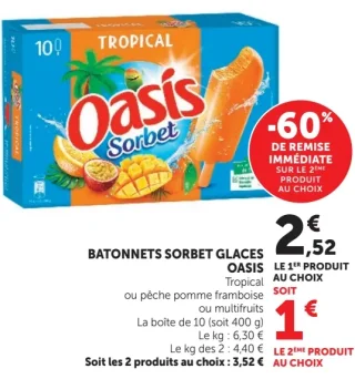 Batonnets sorbet glaces Oasis