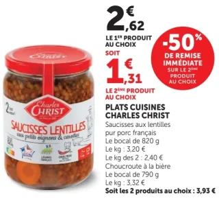 Plats Cuisines Charles Christ Saucisses aux lentilles ou Choucroute