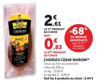 Chorizo Cesar Moroni Doux ou fort