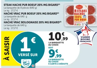 Steak hache pur boeuf / Hache vrac pur boeuf / Hache vrac bolognaise Bigard