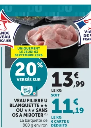 Veau Filière U Blanquette ** ou *** sans os à mijoter