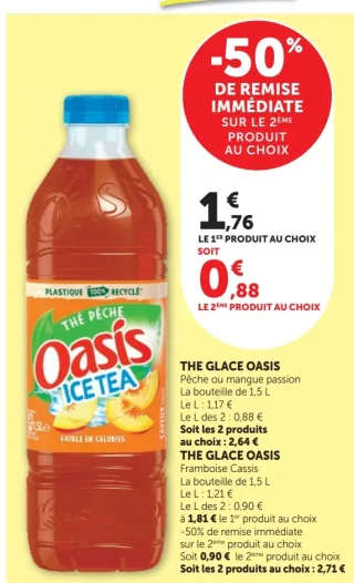 THE GLACE OASIS Pêche ou mangue passion ou Framboise Cassis