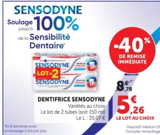 DENTIFRICE SENSODYNE Variétés au choix Le lot de 2 tubes