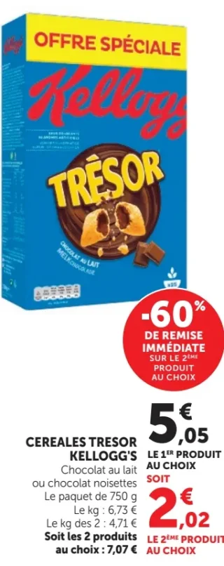 Kellogg's Trésor Chocolat au Lait ou Chocolat Noisettes