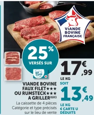 Viande Bovine Faux Filet ou Rumsteck à griller
