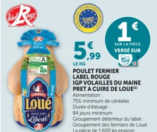 Poulet fermier Label Rouge IGP Volailles du Maine prêt à cuire Loué
