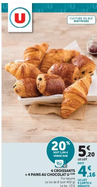 4 Croissants + 4 Pains au chocolat U Pur beurre