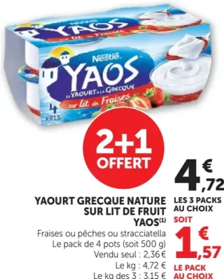 Yaourt Grecque Nature sur lit de fruits YAOS Nestlé