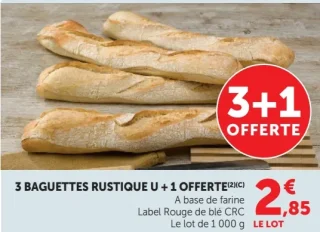 3 Baguettes Rustique U + 1 OFFERTE