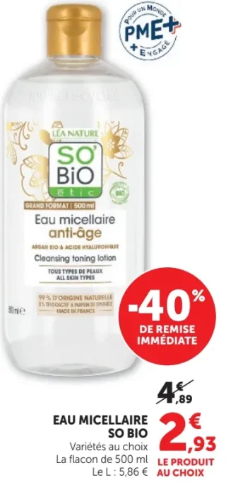 Eau micellaire SO BIO anti-âge / varietées au choix