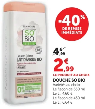 DOUCHE SO BIO Variétés au choix (Lait d'Anesse Bio)