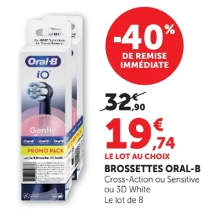 Brossettes Oral-B Cross-Action ou Sensitive ou 3D White