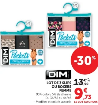 Lot de 3 slips ou boxers femme Les Pockets DIM
