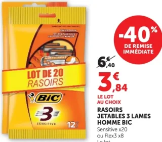 Rasoirs jetables 3 lames homme BIC - Sensitive x20 ou Flex3 x8