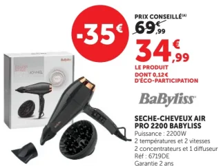 Sèche-cheveux Air Pro 2200 Babyliss 6719DE