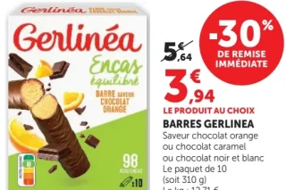 Barres Gerlinéa Saveur chocolat orange, chocolat caramel ou chocolat noir et blanc