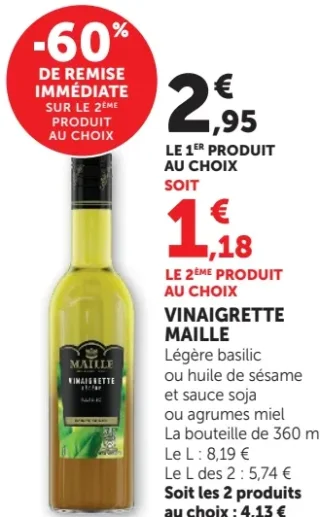 Vinaigrette Maille Legere basilic ou huile de sesame