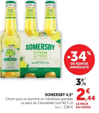 Somersby Citron yuzu ou pomme ou framboise grenade 4,5°