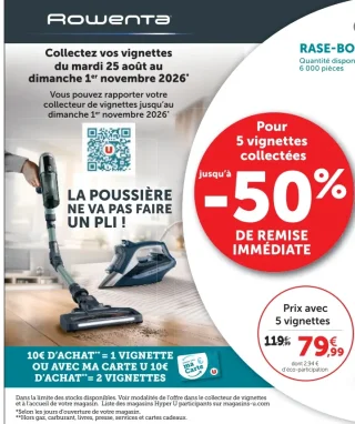 Collecte de vignettes Rowenta & Calor - Pour 5 vignettes collectées jusqu'à -50% de remise immédiate
