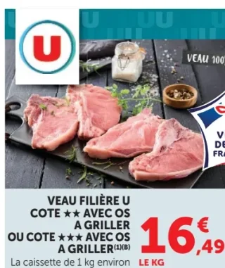 Côte de veau avec os à griller Veau Filière U